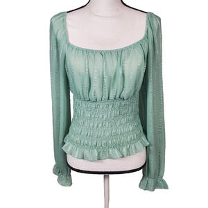 Rabbit Rose milkmaid cottagecore fairycore green sz M ruffle semi sheer top